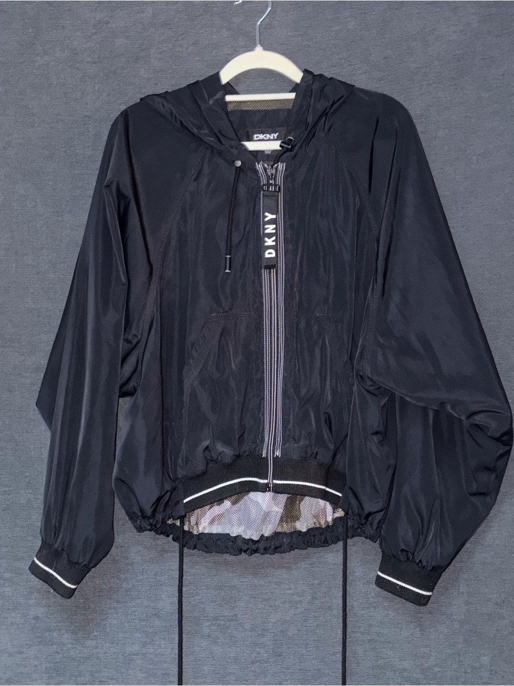 DKNY Black Hooded Windbreaker with Branded Zip
